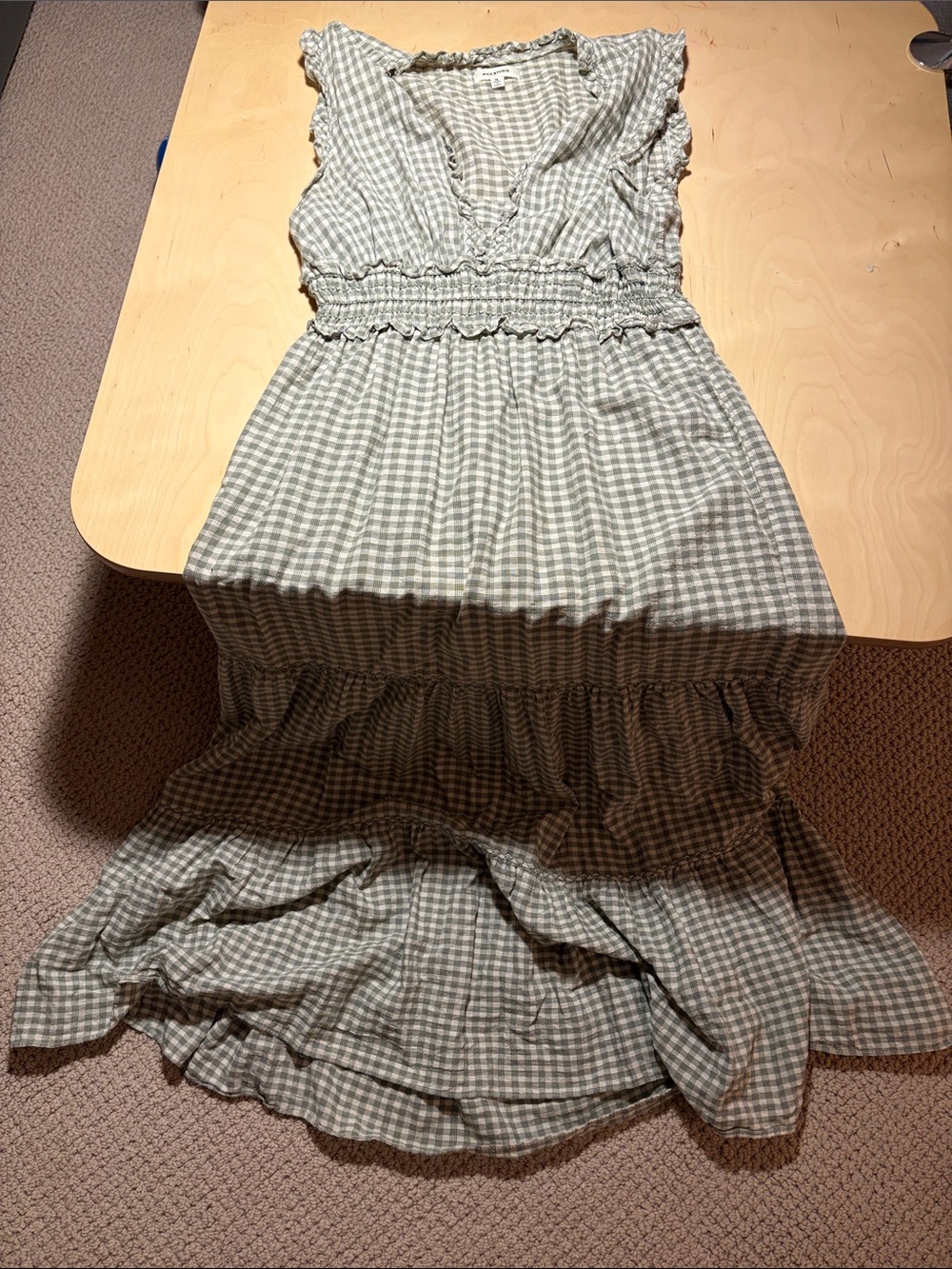 Max Studio Sage Green Gingham Ruffle Dress